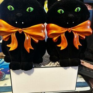 Bath & Body Works Black Plush Cat Pair with Orange Metallic Bows 2025